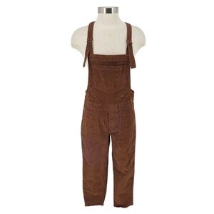 Aerie Straight Leg Overalls Brown Corduroy Raw Hem Crop Ankle Coveralls XS Small